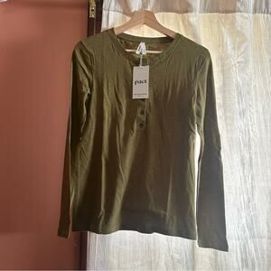Pact Lizard London Slub Henley Green Long Sleeve Organic Cotton Shirt NWT Size S